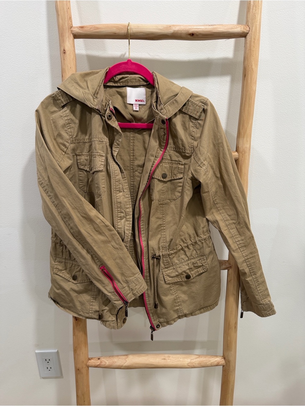 BONGO Tan Utility Jacket with Pink Trim